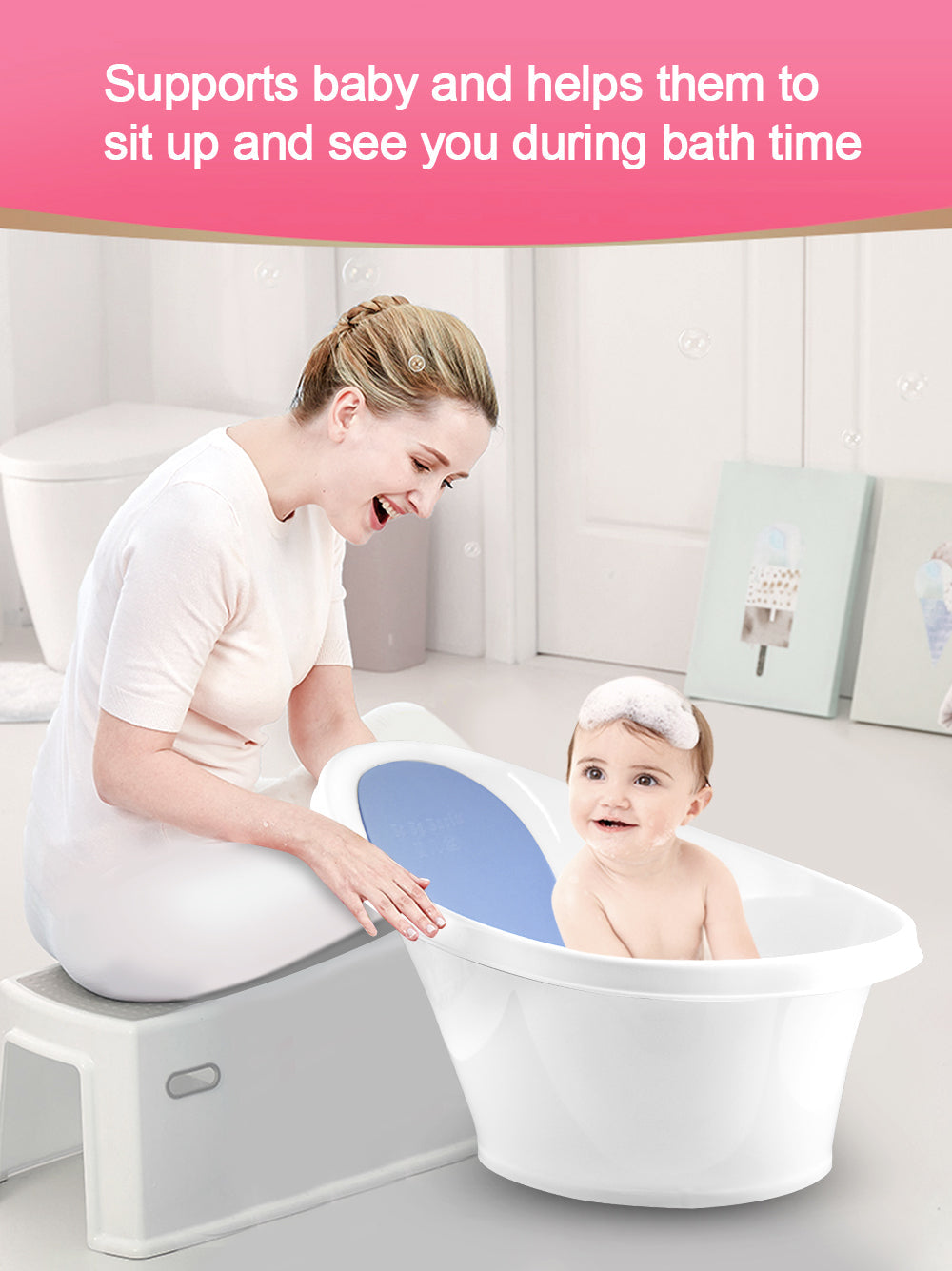 Blue Baby Bath With Backrest & Bum Bump Support-1996005520674263043