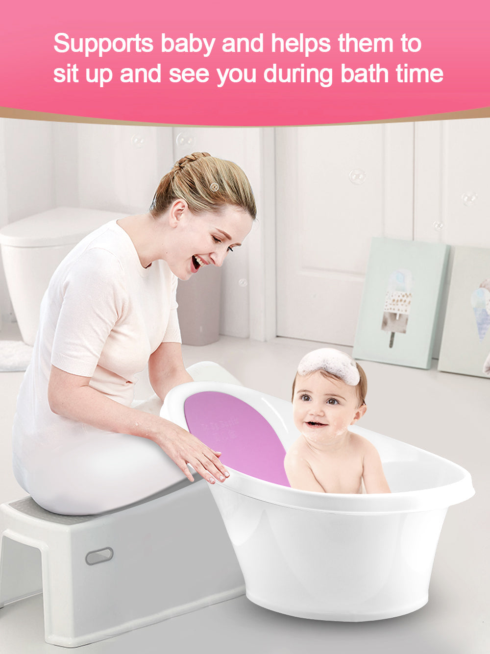 Pink Baby Bath With Backrest & Bum Bump Support-1996005520854618115