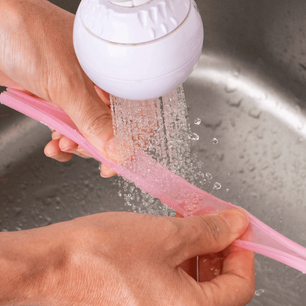 EDISON mama Resealable Silicone Zipper Straw Pink/Yellow-1973194095748845571