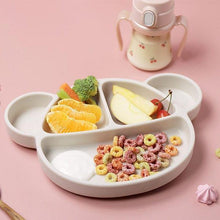 Grosmimi Bear Silicone Suction Food Plate with Silicone Lid Oatmeal-1973194254478086145