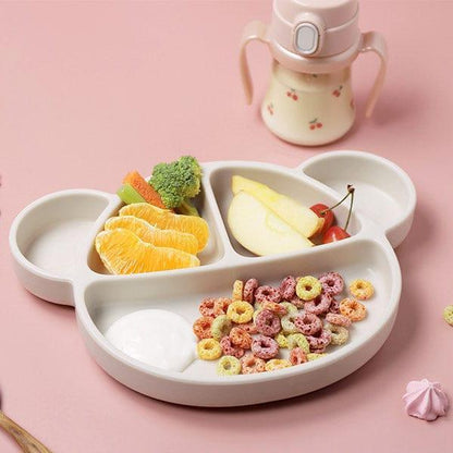 Grosmimi Bear Silicone Suction Food Plate with Silicone Lid Oatmeal-1973194254478086145