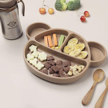 Grosmimi Bear Silicone Suction Food Plate with Silicone Lid Oatmeal-1973194254478086146