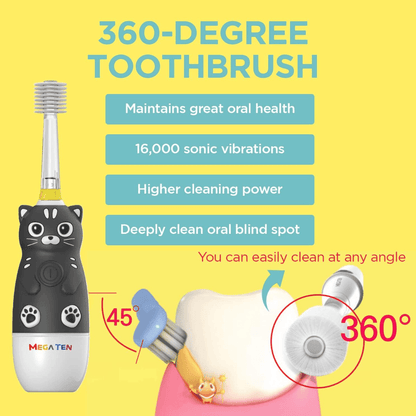 MEGA TEN 360-Degree Kids Electric Toothbrush with LED Light 1-4 Yrs Monkey-1973194100316442627