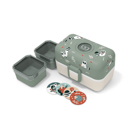 Monbento Tresor Graphic Kids's Bento Box- Green Raccoon Green Raccoon-1973194135888334850